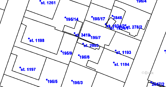 Parcela st. 2993 v KÚ Nový Bydžov, Katastrální mapa