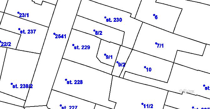 Parcela st. 9/1 v KÚ Nový Bydžov, Katastrální mapa