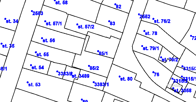 Parcela st. 85/1 v KÚ Nový Bydžov, Katastrální mapa