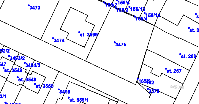 Parcela st. 165 v KÚ Nový Bydžov, Katastrální mapa