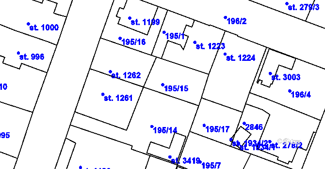 Parcela st. 195/15 v KÚ Nový Bydžov, Katastrální mapa