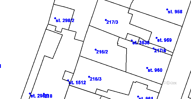 Parcela st. 216/2 v KÚ Nový Bydžov, Katastrální mapa