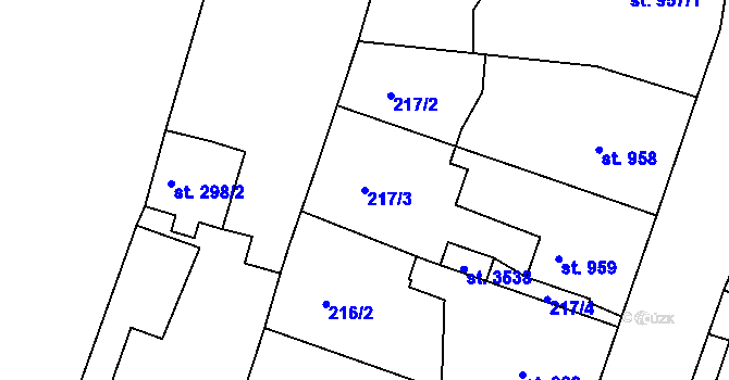 Parcela st. 217/3 v KÚ Nový Bydžov, Katastrální mapa