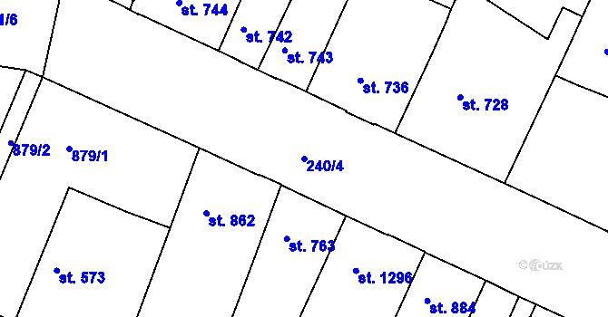 Parcela st. 240/4 v KÚ Nový Bydžov, Katastrální mapa