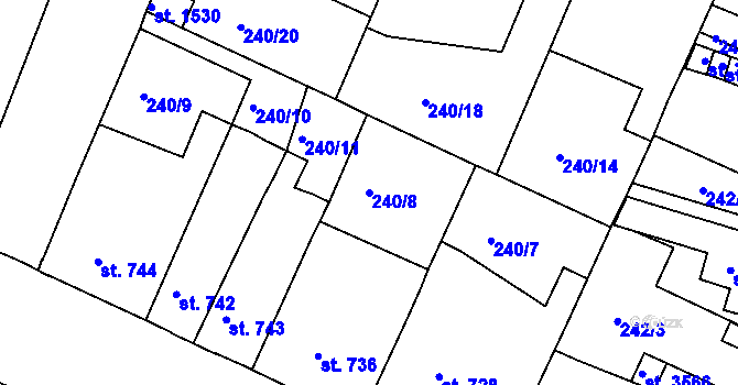 Parcela st. 240/8 v KÚ Nový Bydžov, Katastrální mapa