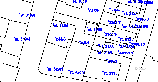 Parcela st. 245/1 v KÚ Nový Bydžov, Katastrální mapa