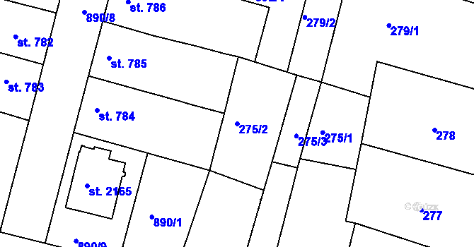 Parcela st. 275/2 v KÚ Nový Bydžov, Katastrální mapa