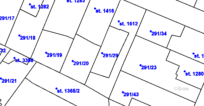 Parcela st. 291/29 v KÚ Nový Bydžov, Katastrální mapa