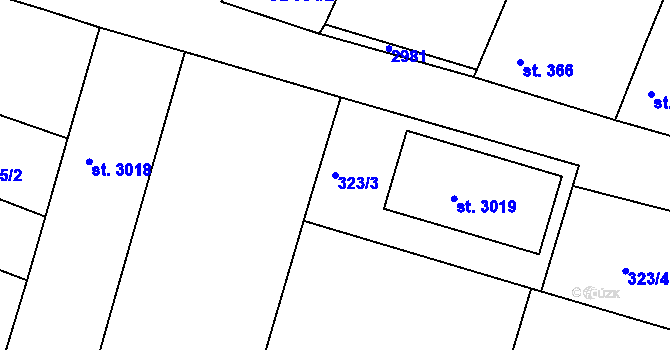 Parcela st. 323/3 v KÚ Nový Bydžov, Katastrální mapa