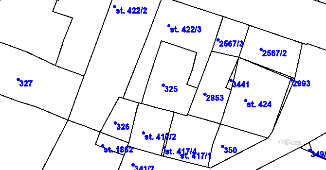 Parcela st. 325 v KÚ Nový Bydžov, Katastrální mapa