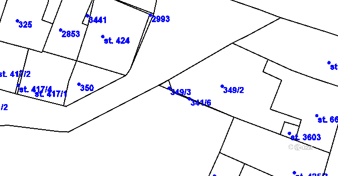 Parcela st. 349/3 v KÚ Nový Bydžov, Katastrální mapa