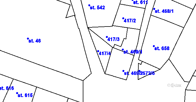 Parcela st. 417/4 v KÚ Nový Bydžov, Katastrální mapa