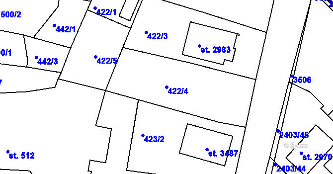 Parcela st. 422/4 v KÚ Nový Bydžov, Katastrální mapa