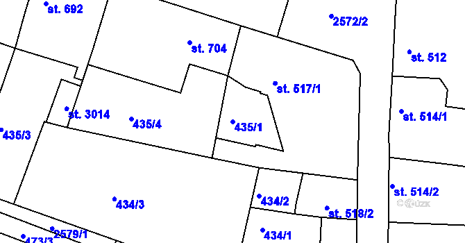 Parcela st. 435/1 v KÚ Nový Bydžov, Katastrální mapa