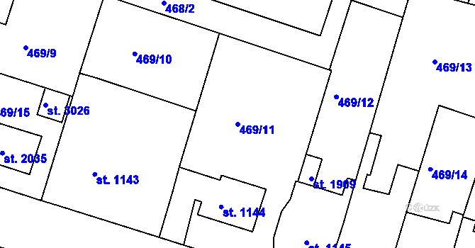 Parcela st. 469/11 v KÚ Nový Bydžov, Katastrální mapa