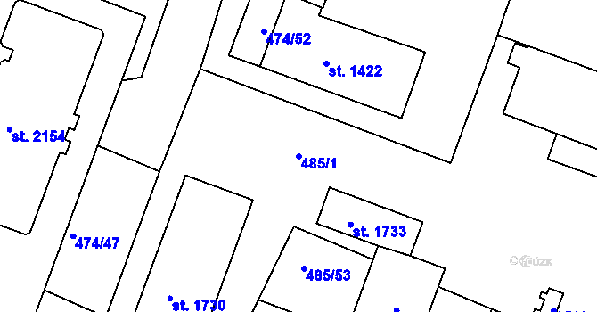 Parcela st. 485/1 v KÚ Nový Bydžov, Katastrální mapa