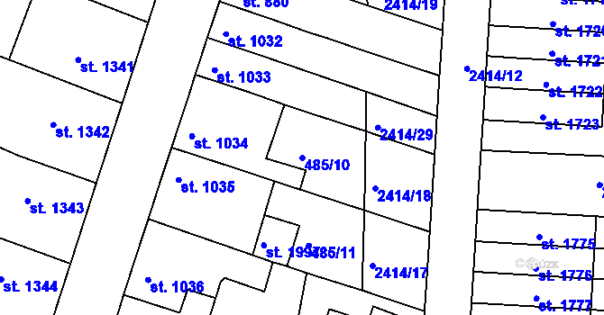 Parcela st. 485/10 v KÚ Nový Bydžov, Katastrální mapa