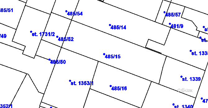 Parcela st. 485/15 v KÚ Nový Bydžov, Katastrální mapa