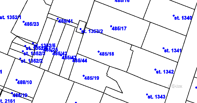 Parcela st. 485/18 v KÚ Nový Bydžov, Katastrální mapa