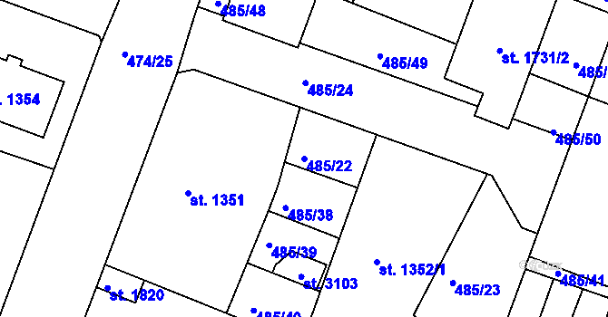 Parcela st. 485/22 v KÚ Nový Bydžov, Katastrální mapa