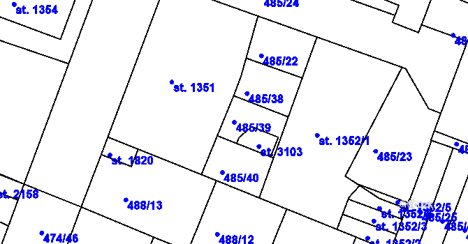 Parcela st. 485/39 v KÚ Nový Bydžov, Katastrální mapa