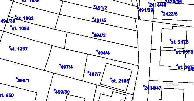 Parcela st. 494/4 v KÚ Nový Bydžov, Katastrální mapa