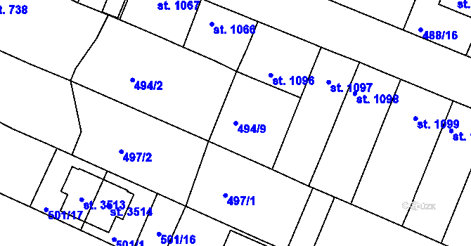 Parcela st. 494/9 v KÚ Nový Bydžov, Katastrální mapa
