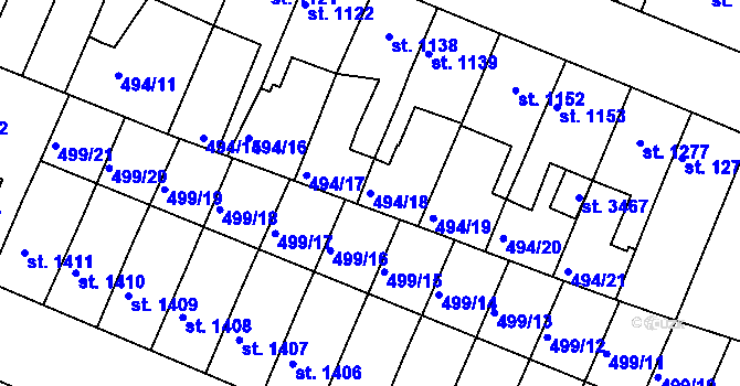 Parcela st. 494/18 v KÚ Nový Bydžov, Katastrální mapa