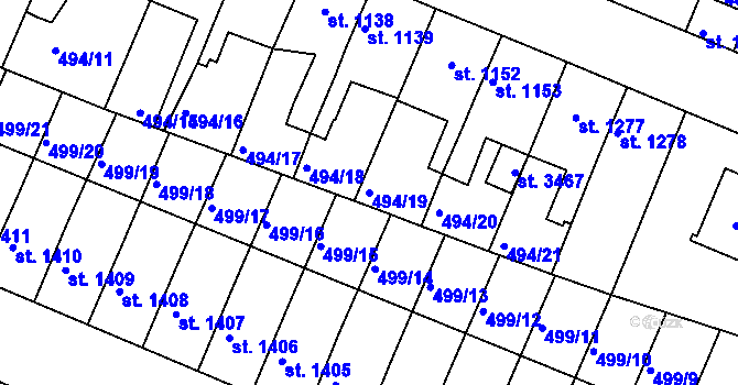 Parcela st. 494/19 v KÚ Nový Bydžov, Katastrální mapa