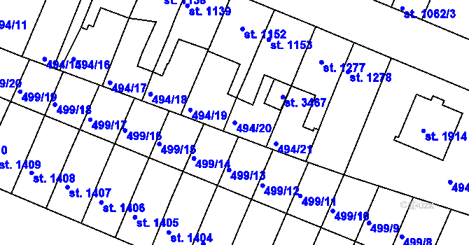 Parcela st. 494/20 v KÚ Nový Bydžov, Katastrální mapa