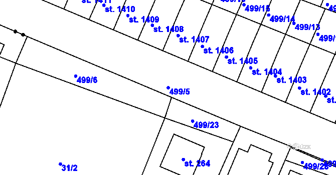 Parcela st. 499/5 v KÚ Nový Bydžov, Katastrální mapa