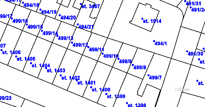 Parcela st. 499/10 v KÚ Nový Bydžov, Katastrální mapa