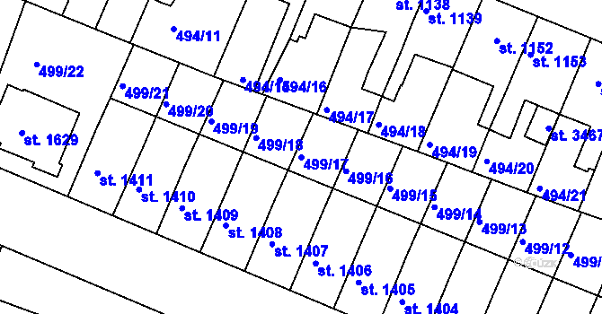 Parcela st. 499/17 v KÚ Nový Bydžov, Katastrální mapa