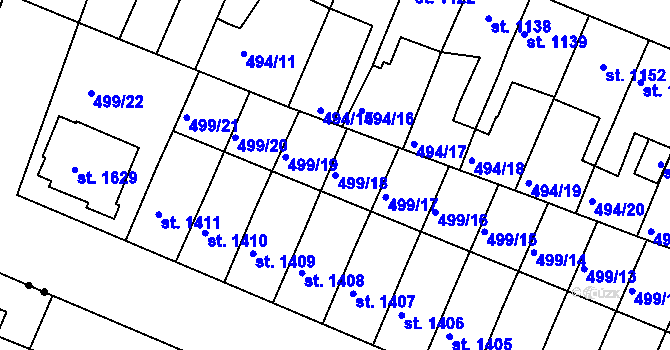 Parcela st. 499/18 v KÚ Nový Bydžov, Katastrální mapa