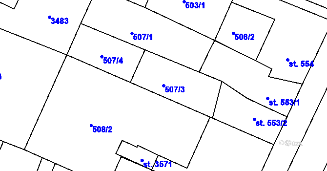 Parcela st. 507/3 v KÚ Nový Bydžov, Katastrální mapa