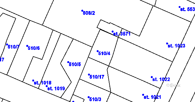 Parcela st. 510/4 v KÚ Nový Bydžov, Katastrální mapa