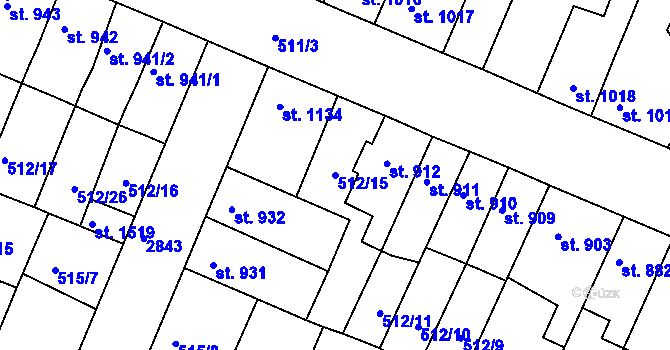 Parcela st. 512/15 v KÚ Nový Bydžov, Katastrální mapa