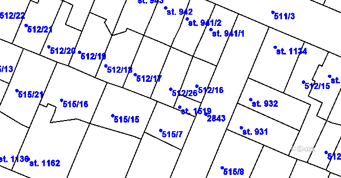 Parcela st. 512/26 v KÚ Nový Bydžov, Katastrální mapa