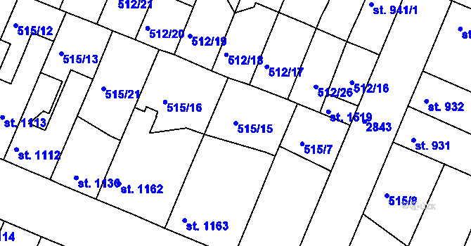 Parcela st. 515/15 v KÚ Nový Bydžov, Katastrální mapa
