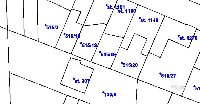 Parcela st. 515/19 v KÚ Nový Bydžov, Katastrální mapa