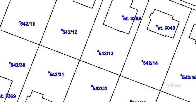 Parcela st. 542/13 v KÚ Nový Bydžov, Katastrální mapa