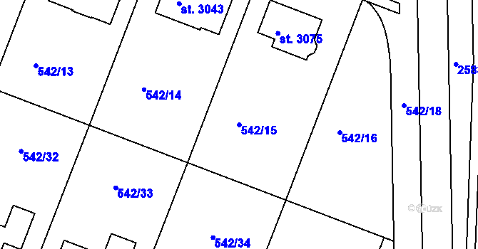 Parcela st. 542/15 v KÚ Nový Bydžov, Katastrální mapa