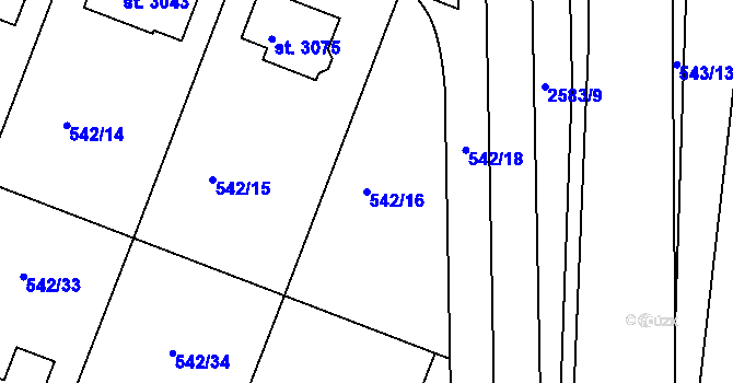 Parcela st. 542/16 v KÚ Nový Bydžov, Katastrální mapa