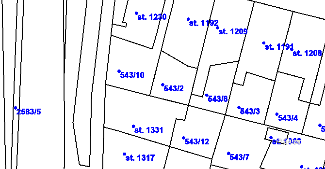 Parcela st. 543/2 v KÚ Nový Bydžov, Katastrální mapa