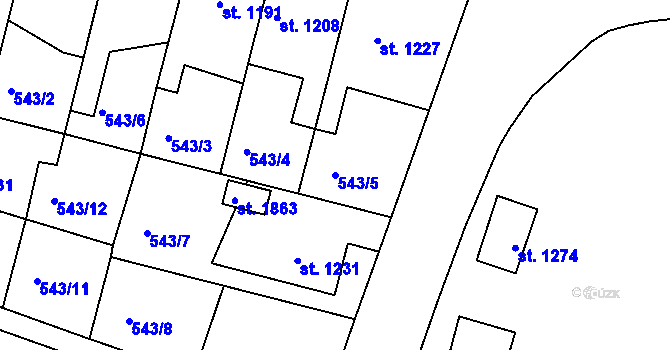 Parcela st. 543/5 v KÚ Nový Bydžov, Katastrální mapa