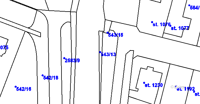 Parcela st. 543/13 v KÚ Nový Bydžov, Katastrální mapa