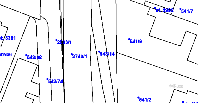 Parcela st. 543/14 v KÚ Nový Bydžov, Katastrální mapa