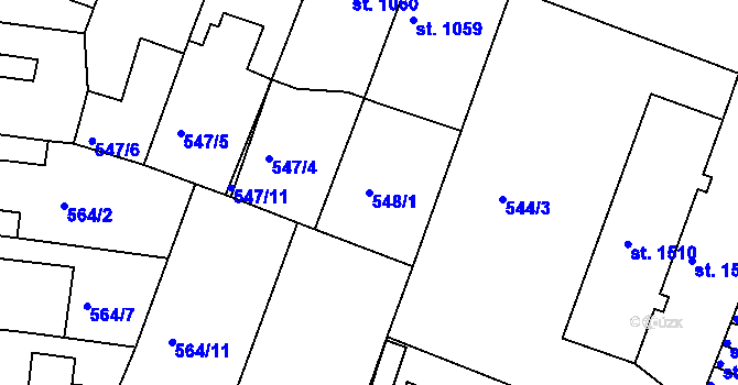 Parcela st. 548/1 v KÚ Nový Bydžov, Katastrální mapa