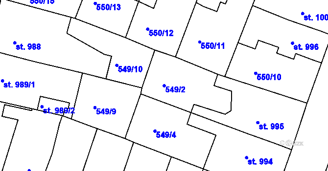 Parcela st. 549/2 v KÚ Nový Bydžov, Katastrální mapa