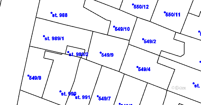 Parcela st. 549/9 v KÚ Nový Bydžov, Katastrální mapa